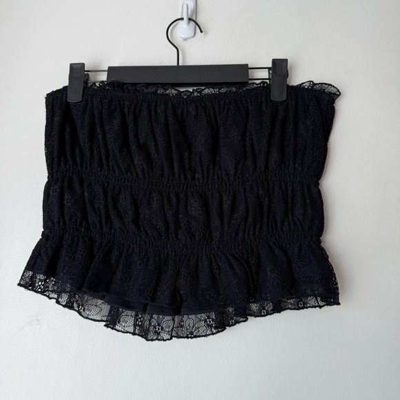 Black Floral Lace Tiered Strapless Tube Top M - Picture 3 of 4